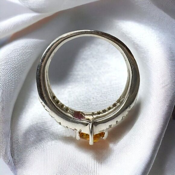 14k White Gold Natural Pink & Orange Sapphire Diamond Ring -Size 5 -3g - Picture 6 of 16